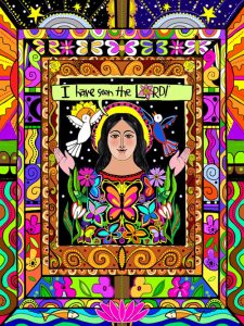 Brother Mickey McGrath’s depiction of Mary Magdalene, art created on his iPad for his 2016 coloring calendar. (Courtesy Brother Mickey McGrath)