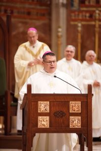 the bishop-elect offers some remarks at the Mass; Bishop-elect Lucia