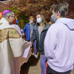 Bishop Douglas J. Lucia 
welcomes Syracuse University students to Mass, dinner and a Listening Session.