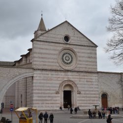 The Basilica of St. Clare in Assisi. It is the current home of the San Damiano Cross, before which St. Francis heard God's call to rebuild the Church. (Sun photo | Katherine Long)